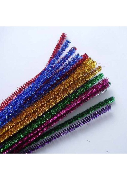 100 Adet Simli Şönil , Tüylü Tel, 30 Cm, Eğitici Şönil Seti, Peluş Tel modelleri