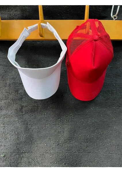 Vizör Şapka Yazlık Ikili Tenis ve Fileli Şapka Kırmızı Beyaz