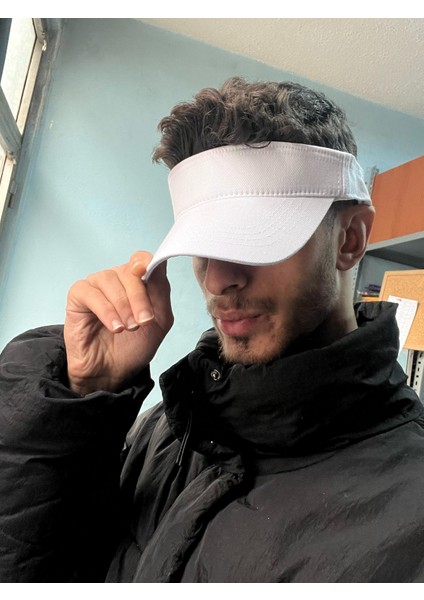 Vizör Şapka Yazlık Ikili Tenis ve Fileli Şapka Kırmızı Beyaz