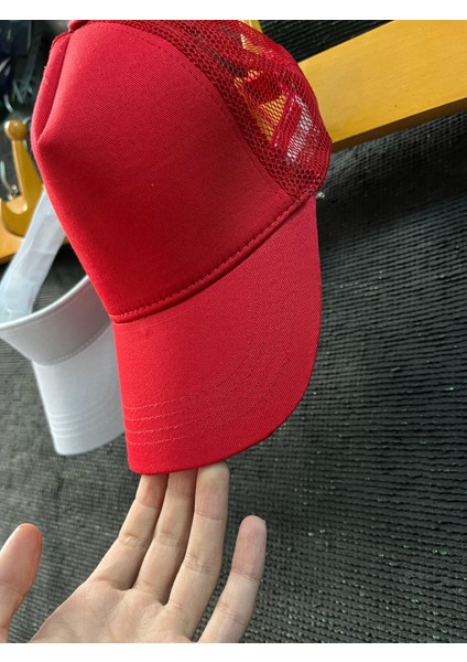 Vizör Şapka Yazlık Ikili Tenis ve Fileli Şapka Kırmızı Beyaz
