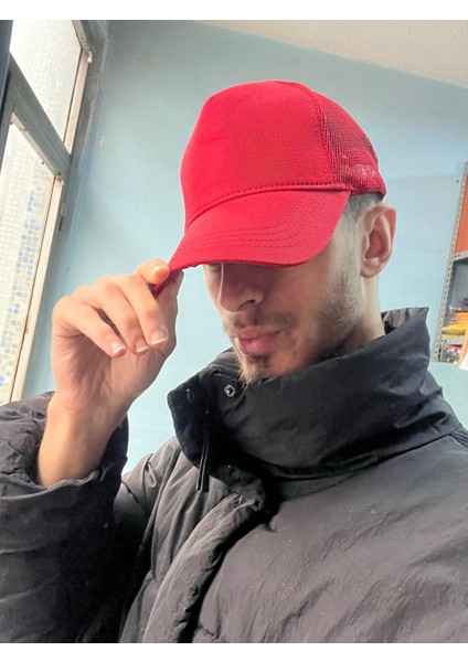 Vizör Şapka Yazlık Ikili Tenis ve Fileli Şapka Kırmızı Beyaz