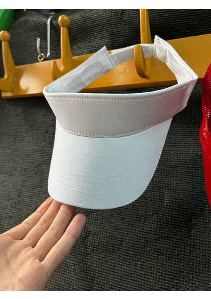 Vizör Şapka Yazlık Ikili Tenis ve Fileli Şapka Kırmızı Beyaz