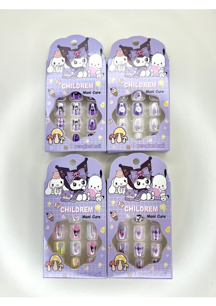 Yeni-Kuromi Sanrio Çoçuk Takma Tırnak Yapışkanlı Çoçuklar İçin Takma Tırnak 12 li
