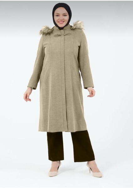 Şehnaz Kadın Büyük Beden Astarlı Kapüşonlu Kaşe Kaban fiyatları