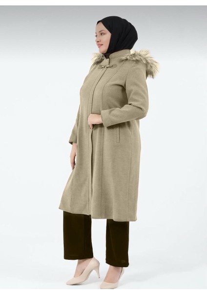 Şehnaz Kadın Büyük Beden Astarlı Kapüşonlu Kaşe Kaban modelleri