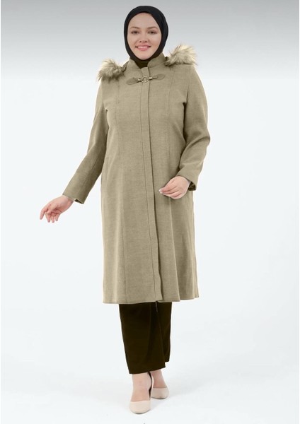 Şehnaz Kadın Büyük Beden Astarlı Kapüşonlu Kaşe Kaban fırsatları