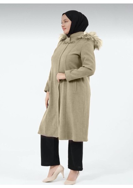 Şehnaz Kadın Büyük Beden Astarlı Kapüşonlu Kaşe Kaban indirimleri