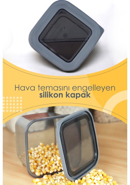 Silikon Kapaklı Erzak Bakliyat Saklama Kabı Kare Saklama Kutusu Seti 3 Adet 1900-1300-650 ml