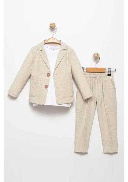 Keten Ceketli Spor Erkek Çocuk 3 lü takım - Bej fiyatları