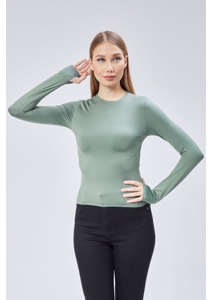 Basic Bisiklet Yaka Uzun Kollu Slim Fit Kadın Body T-Shirt modelleri