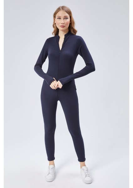 Kadın Siyah Uzun Kollu, Esnek ve Nefes Alabilir Kumaş Performans Tulumu – Spor ve Günlük Kullanıma Uygun