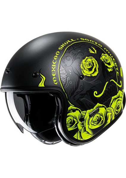 V31 Desto MC3HSF Yarım Motosiklet Kaskı Mat Siyah Neon