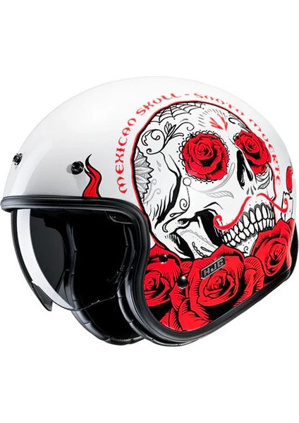 V31 Desto Mc1 Yarım Motosiklet Kaskı Beyaz Kırmızı