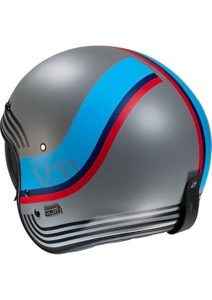 V31 Byron MC21SF Yarım Motosiklet Kaskı Mat Gri Mavi