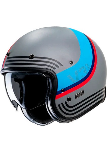 V31 Byron MC21SF Yarım Motosiklet Kaskı Mat Gri Mavi