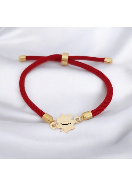 14 Ayar Altın Plakalı Özel Yaprak Figürlü, Kırmızı Örgü Det Ayıyla Zülfikar Sembollü Bileklik, Cesur ve Güçlü Duruşuyla Gençlere ve Ergenlere Anlamlı Bir Hediye!
