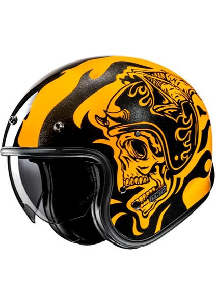 V31 Flame Mc3 Yarım Motosiklet Kaskı Siyah Sarı