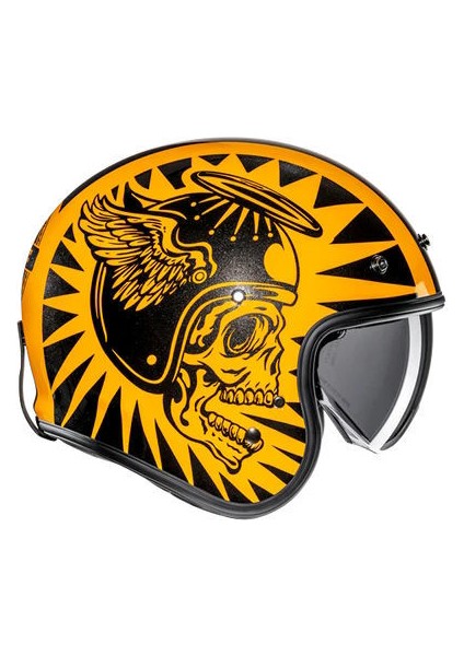 V31 Flame Mc3 Yarım Motosiklet Kaskı Siyah Sarı fırsatları