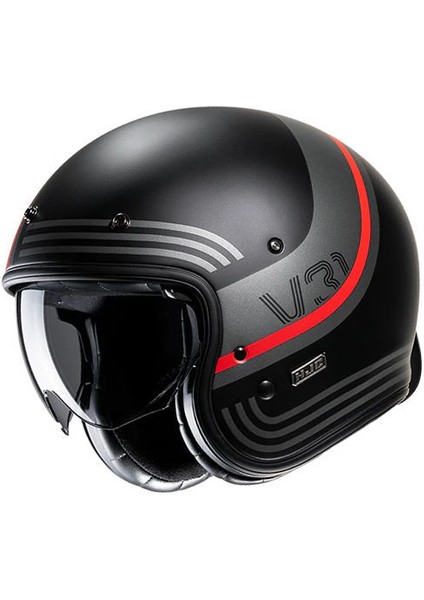 V31 Byron MC1SF Yarım Motosiklet Kaskı Mat Siyah Kırmızı