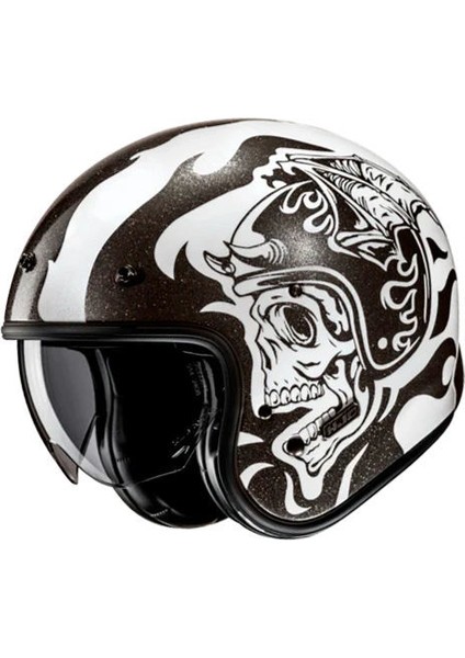 V31 Flame Mc5 Yarım Motosiklet Kaskı Siyah Beyaz