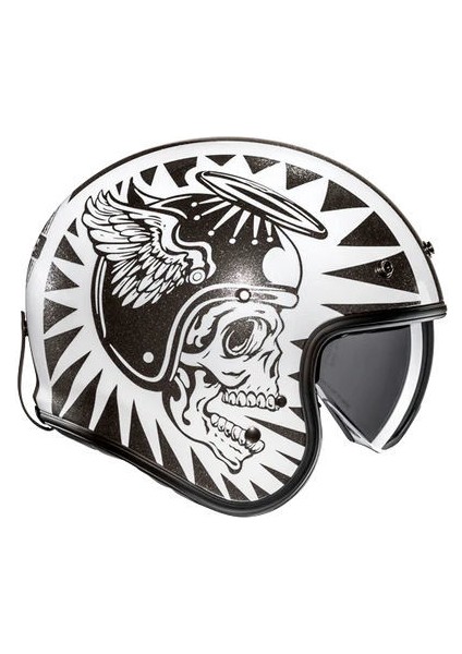 V31 Flame Mc5 Yarım Motosiklet Kaskı Siyah Beyaz fırsatları
