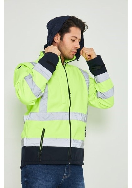 Sarı Softshell Mont Kolları Çıkmalı Reflektörlü