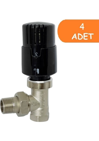 4 Adet Eca Trv4 Termostatik Köşe Radyatör Valfi Petek Vanası Siyah 802120116