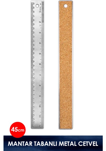Kaydırmaz Cetvel 45 cm - Metal / Mantar Tabanlı