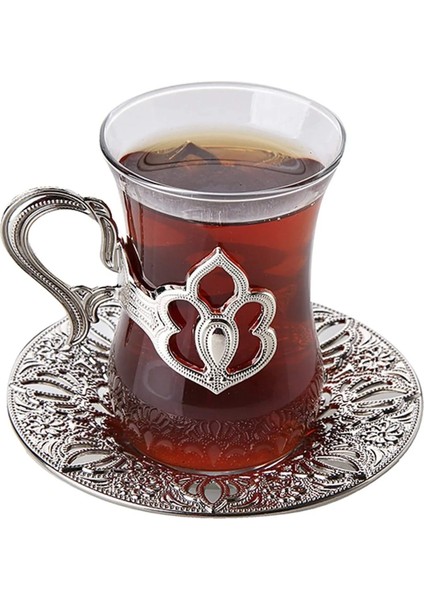 Busem Harman 6 Kişilik 12 Parça Gümüş Renk Dekotarif Çay Seti