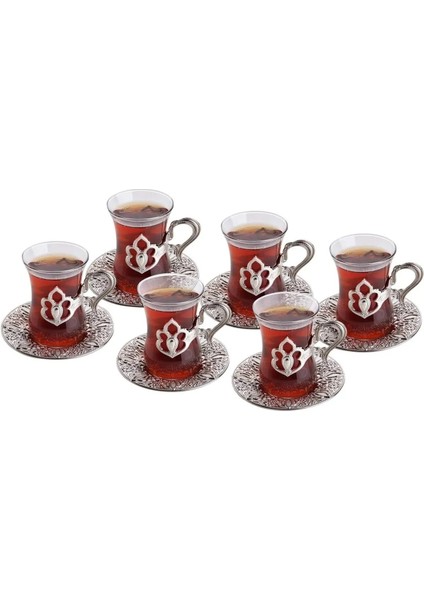 Busem Harman 6 Kişilik 12 Parça Gümüş Renk Dekotarif Çay Seti
