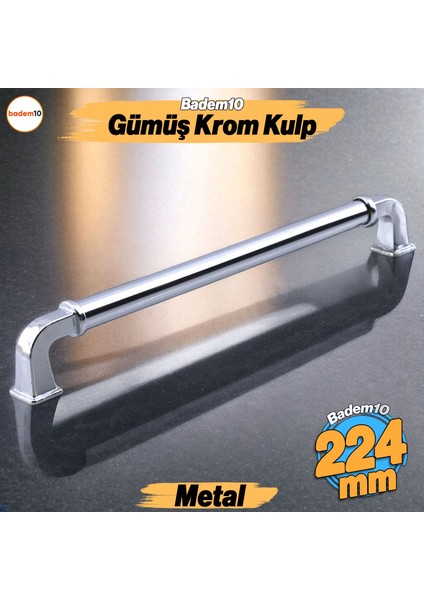 Alfa Metal Gümüş Krom Renk Kulp 224 mm Mobilya Çekmece Mutfak Dolabı Dolap Kapak Kulpu