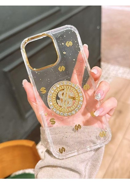 Apple iPhone 15 Pro Max Uyumlu Dolar Figürlü Taşlı Simli Şeffaf Kılıf fırsatları