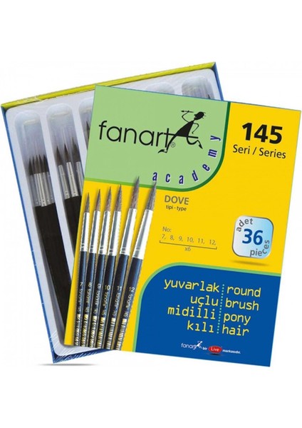Academy Seri 145 Midilli Kılı Fırça Seti Yuvarlak Uç No:7-8-9-10-11-12 36 Lı (7145.S3)