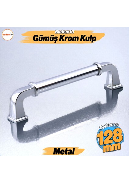 Alfa Metal Gümüş Krom Renk Kulp 128 mm Mobilya Çekmece Mutfak Dolabı Dolap Kapak Kulpu