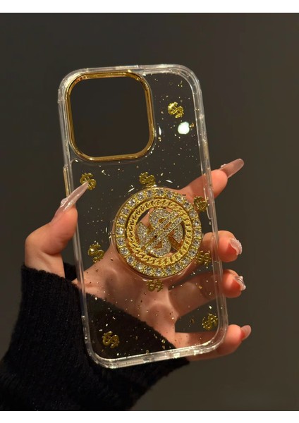 Apple iPhone 16 Pro Uyumlu Dolar Figürlü Taşlı Simli Şeffaf Kılıf fırsatları
