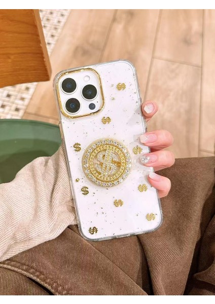 Apple iPhone 16 Pro Uyumlu Dolar Figürlü Taşlı Simli Şeffaf Kılıf indirimleri
