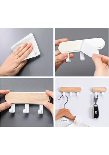 . - Çok Amaçlı Ahşap/plastik 2'li Kanca/askılık, Mutfak / Banyo Kancası - Kendinden Güçlü Yapışkanlı (1 Adet)