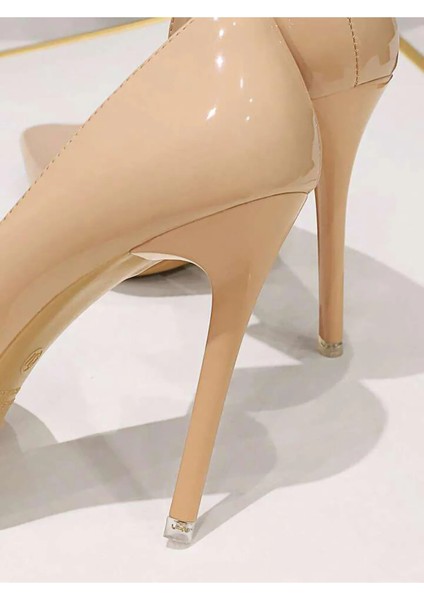 Kadın Nude Ten Rugan 8cm Ince Şeffaf Kapak Topuklu Stiletto Ayakkabı fırsatları