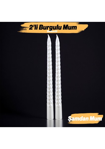 Şamdan Mum Burgulu 2'li Beyaz Dekoratif Mumu Kandil Hediyelik Fitilli Mumluk 25 cm