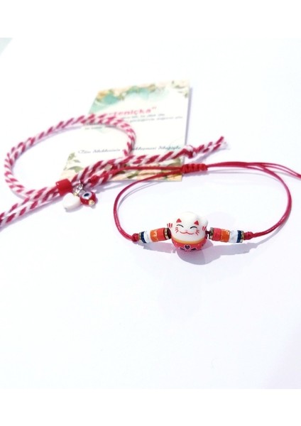 Varisit ve Hematit Doğaltaşlı Seramik Şans Kedisi Bileklik ve Marteniçka Bileklik fiyatları