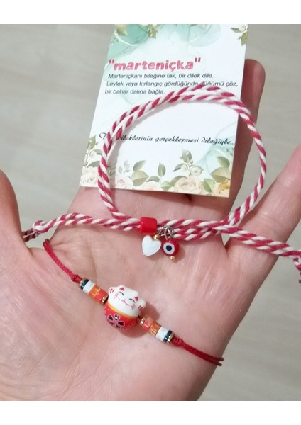 Varisit ve Hematit Doğaltaşlı Seramik Şans Kedisi Bileklik ve Marteniçka Bileklik modelleri