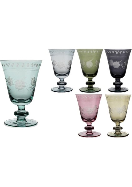 6’Lı Mix Renkli Çiçekli Ayaklı Bardak 280 Ml