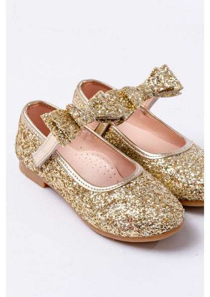 Kız Çocuk Babet Kaydırmaz Tabanlı Sedef Tasarım Suni Deri 1-4 cm Topuklu