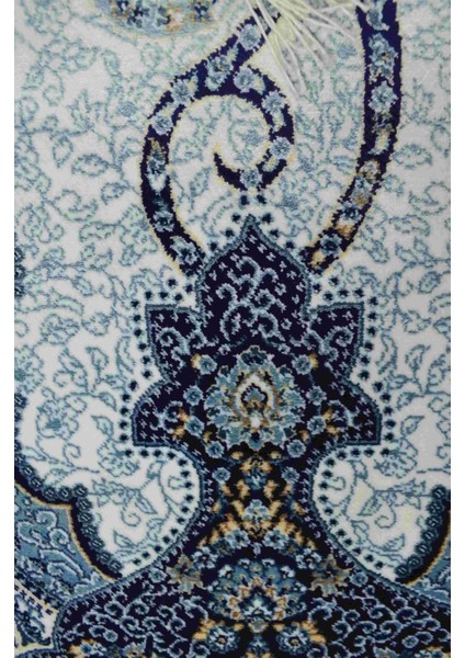 Klasik Desenli Bambu Iplikten Dokuma Parlak Tuşeli Krem ve Mavi Renk Halı (120 x 180 cm ) fırsatları