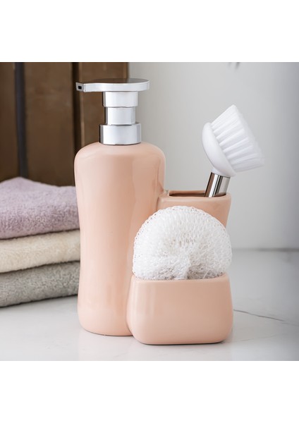Tezgah Üstü Fırçalı Süngerli Mutfak Banyo Porselen Sıvı Sabunluk Takımı Seti Pudra 550 ml fiyatları