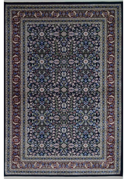 Hereke Yedi Dağın Çiçeği Desenli Siyah ve Bordo Renk Bambu Halı (80 x 125 cm )