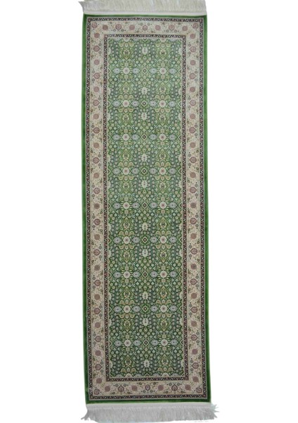 Hereke Yedi Dağın Çiçeği Desenli Bambu Iplikten Dokuma Parlak Tuşeli Yeşil Renk Yolluk (60 x 180 cm )