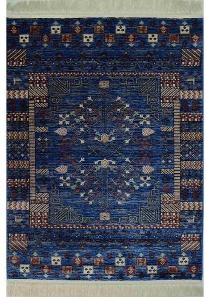 Bambu Iplikten Dokuma Parlak Tuşeli Lacivert Renk Halı (80 x 125 cm )