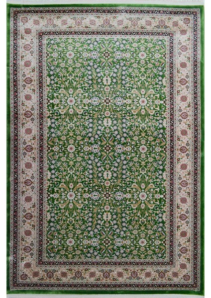 Hereke Yedi Dağın Çiçeği Desenli Yeşil Renk Bambu Halı (80 x 125 cm )