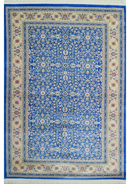 Hereke Yedi Dağın Çiçeği Desenli Mavi Renk Bambu Halı (80 x 125 cm )